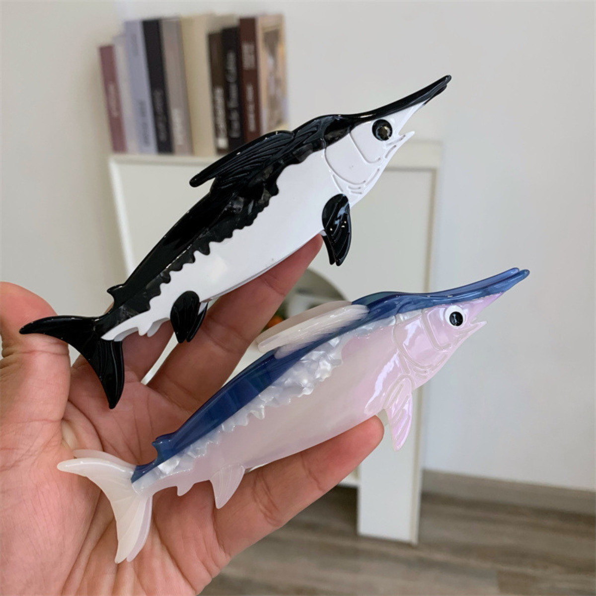 Jumbo Black & White Swordfish Hair Claw