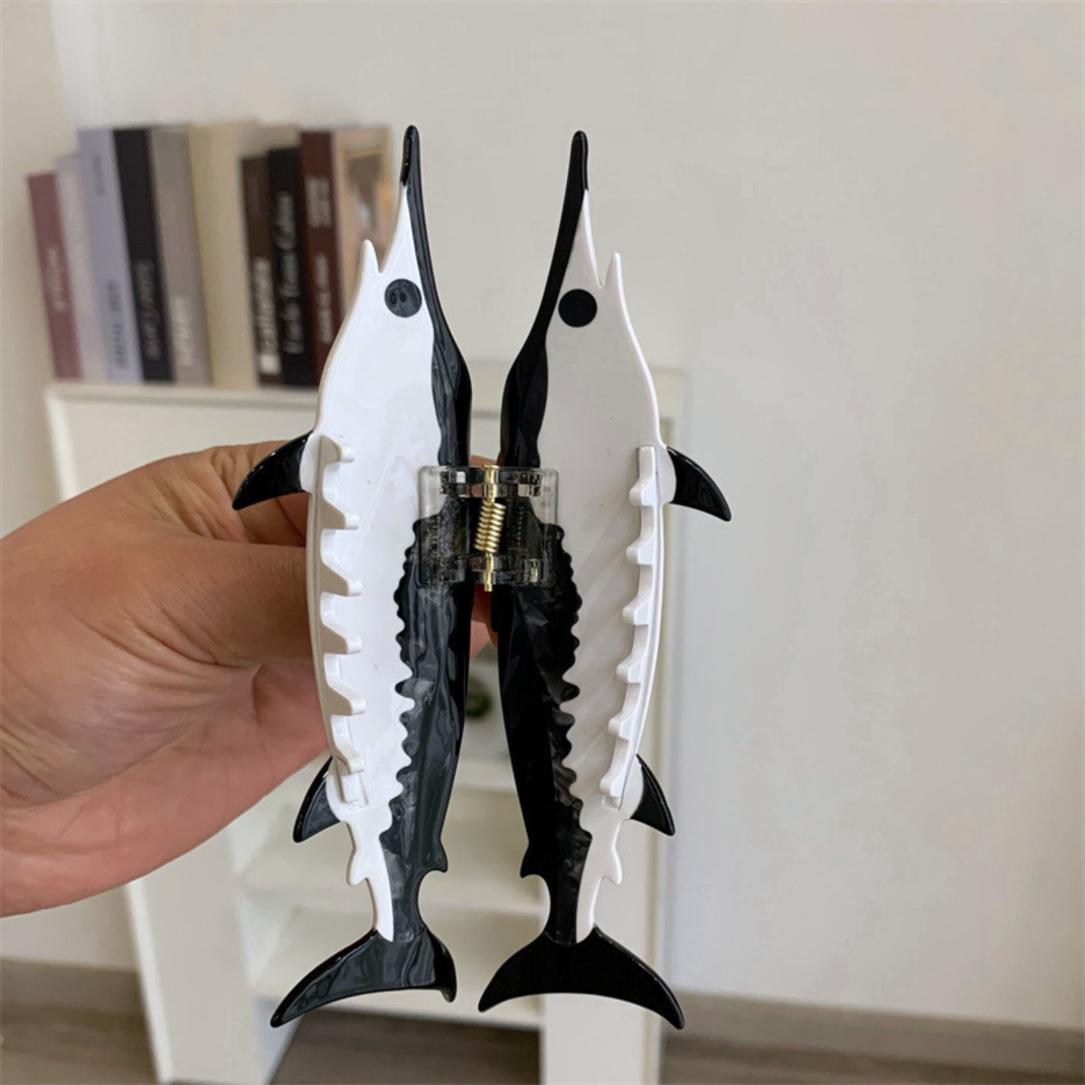 Jumbo Black & White Swordfish Hair Claw