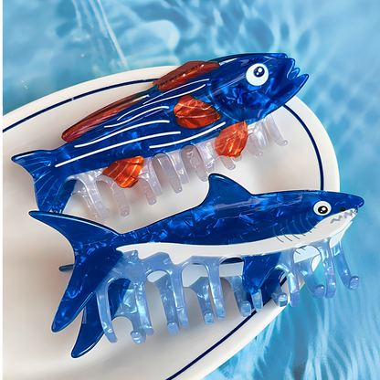 Jumbo Blue Shark Hair Claw