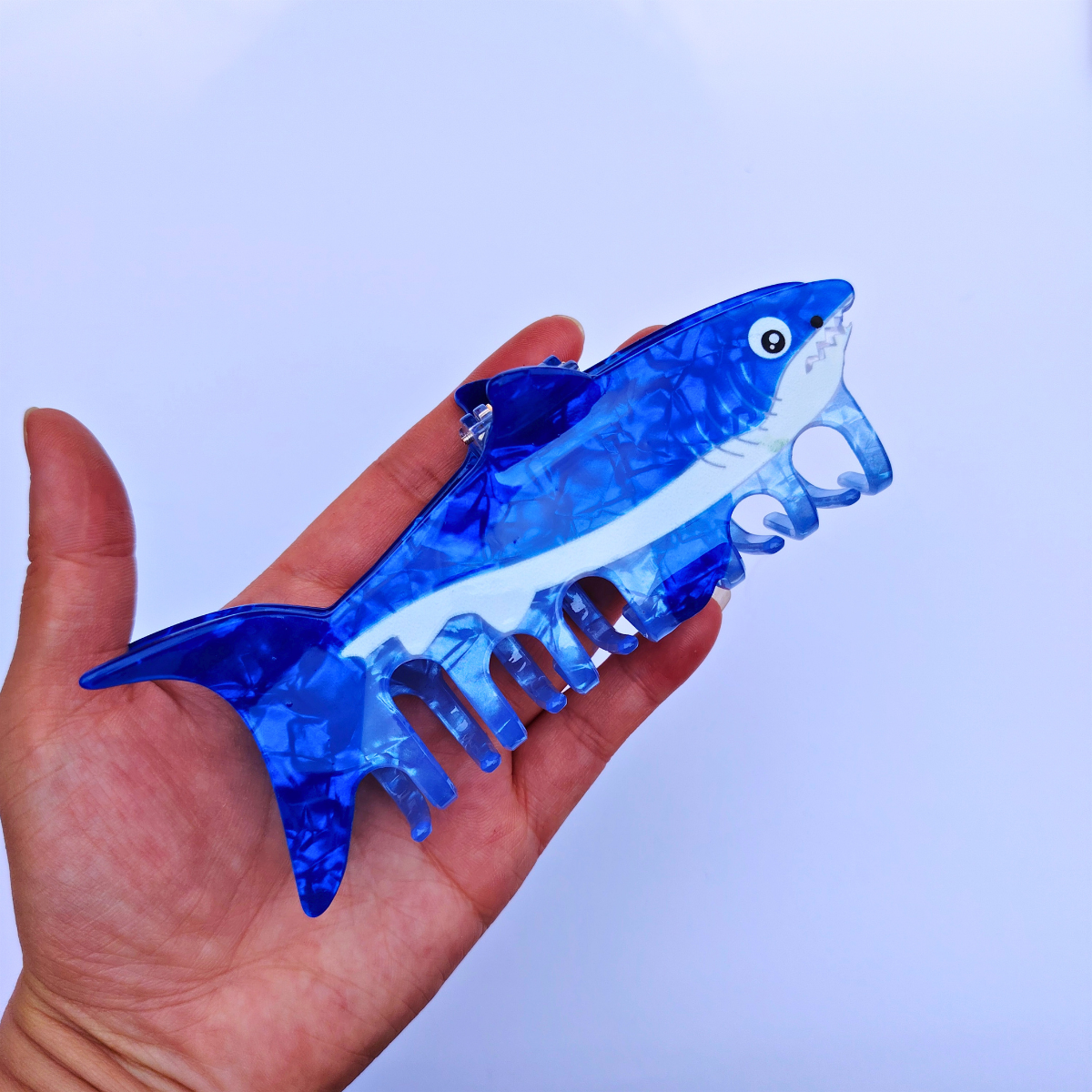 Jumbo Blue Shark Hair Claw