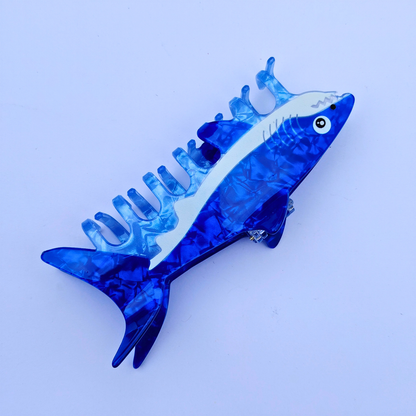 Jumbo Blue Shark Hair Claw