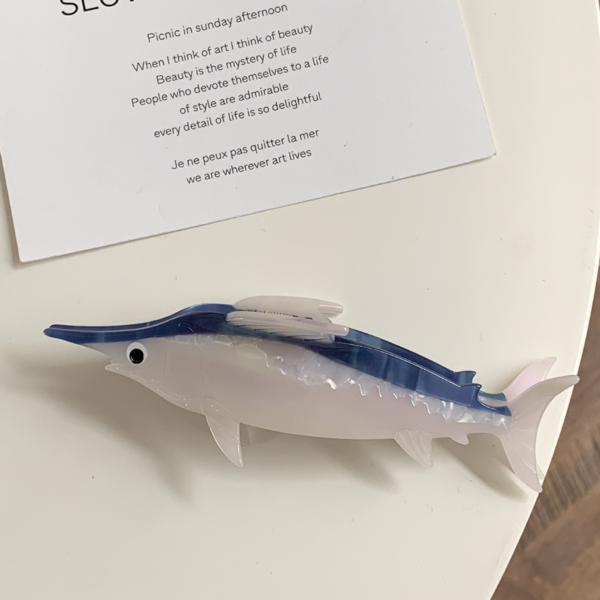 Jumbo Blue & White Swordfish Hair Claw