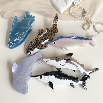 Jumbo Blue & White Swordfish Hair Claw