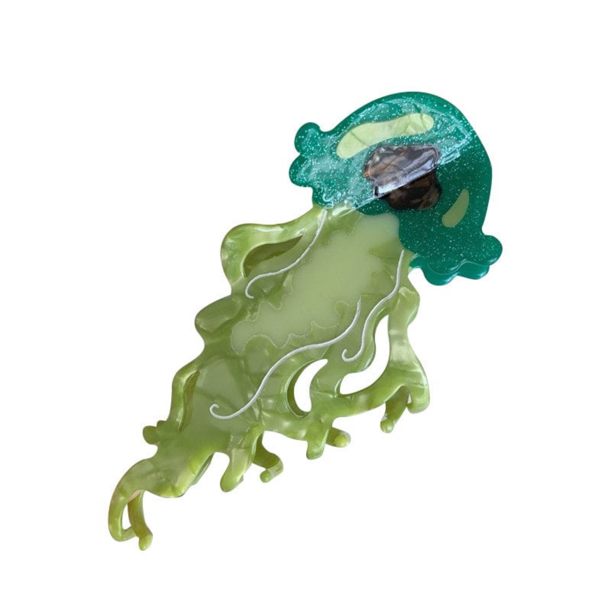 Jumbo Green Glitter Jellyfish Hair Claw