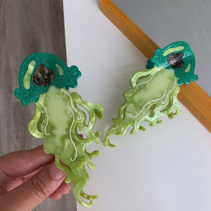 Jumbo Green Glitter Jellyfish Hair Claw