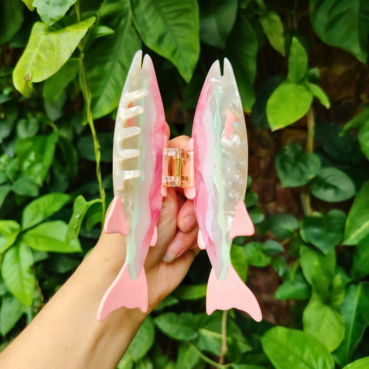 Jumbo Pink Water-Pattern Trout Hair Claw