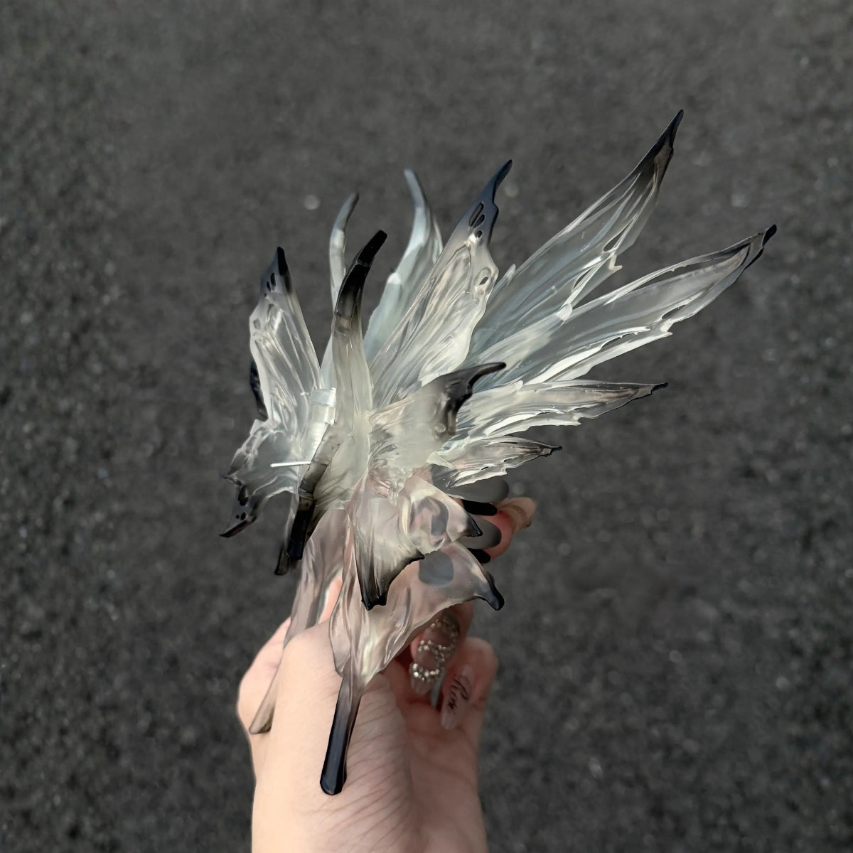 Jumbo Smoky Gray 3D Printed Gothic Butterfly Wing Hair Claw