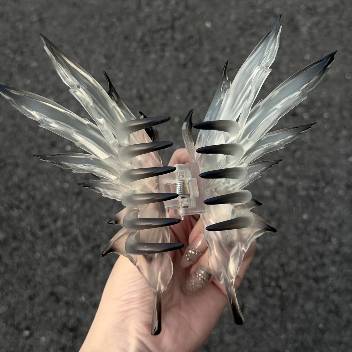 Jumbo Smoky Gray 3D Printed Gothic Butterfly Wing Hair Claw