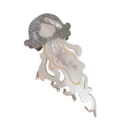 Jumbo White Glitter Jellyfish Hair Claw