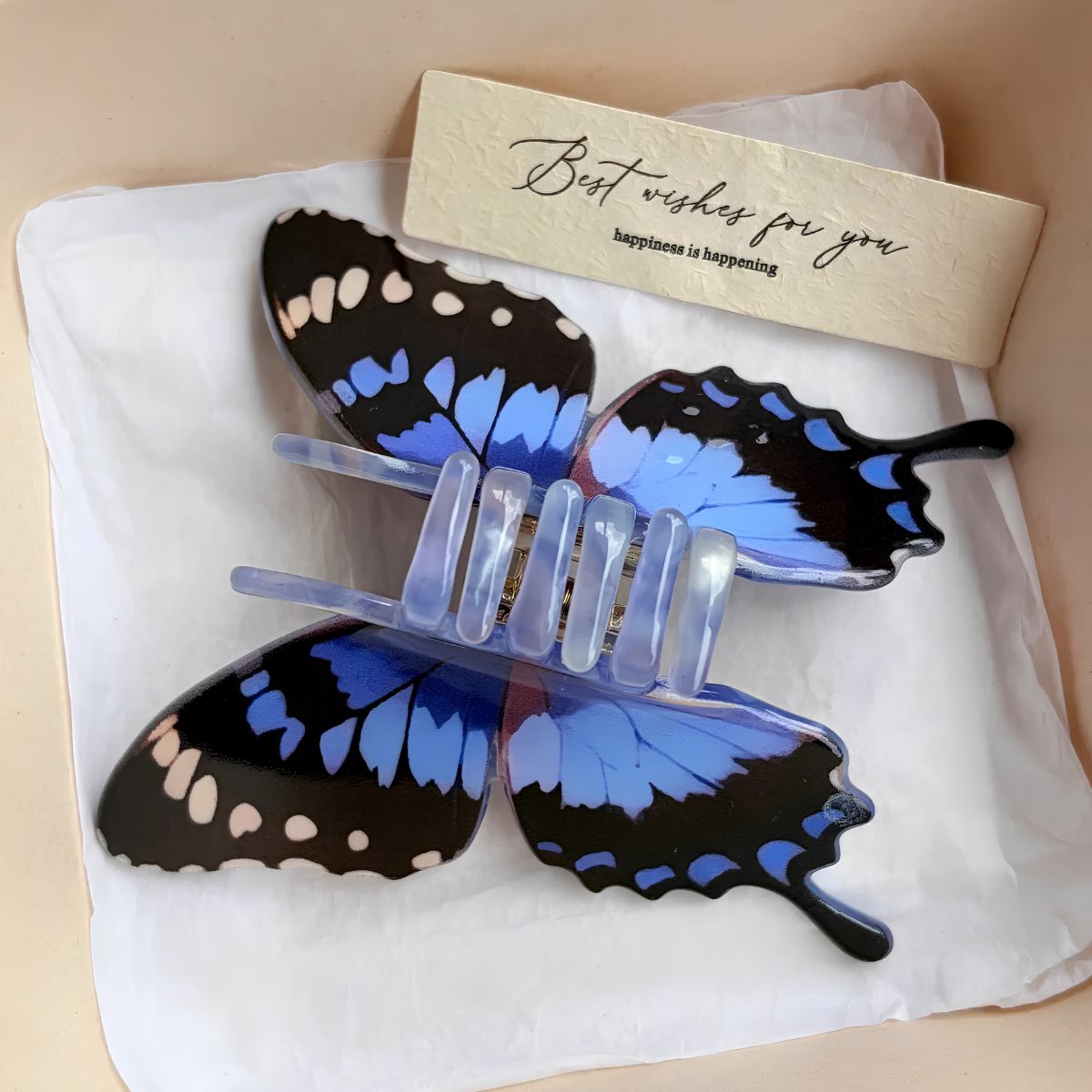 Large Blue & Black Butterfly Hair Claw Clips