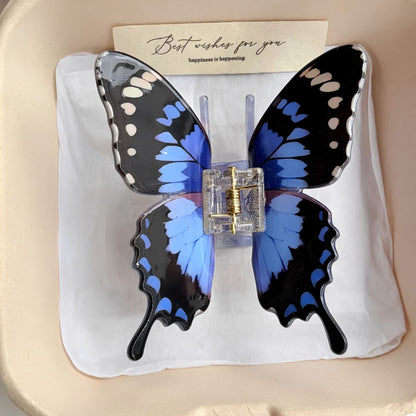 Large Blue & Black Butterfly Hair Claw Clips