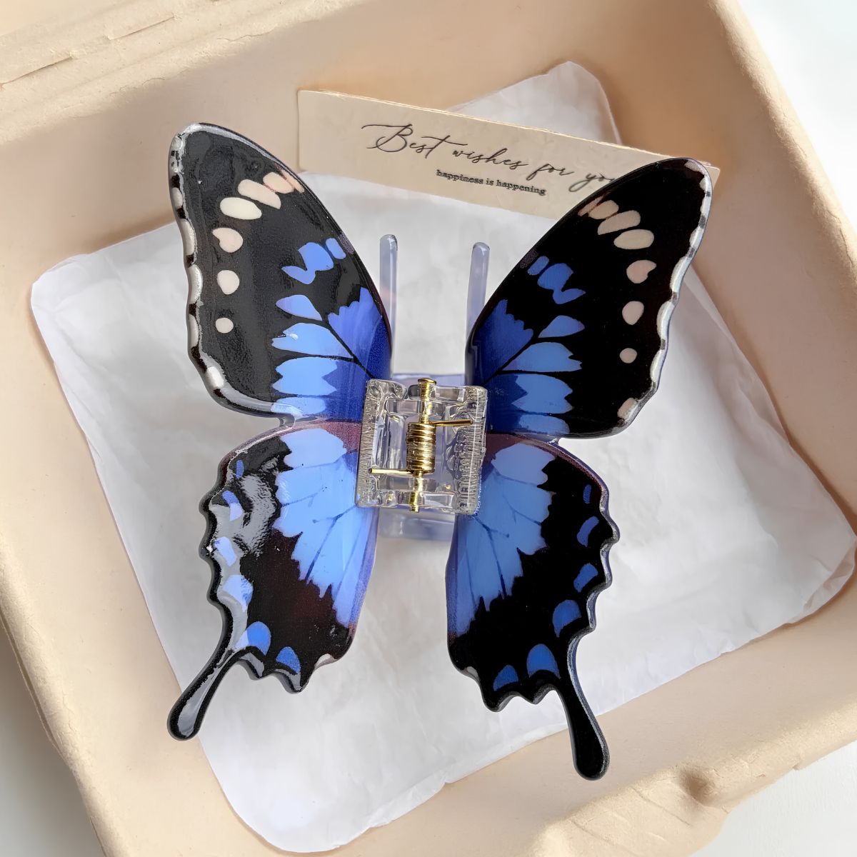 Large Blue & Black Butterfly Hair Claw Clips