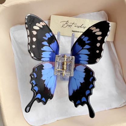 Large Blue & Black Butterfly Hair Claw Clips