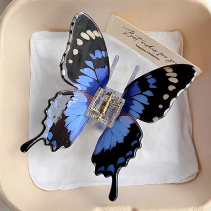 Large Blue & Black Butterfly Hair Claw Clips