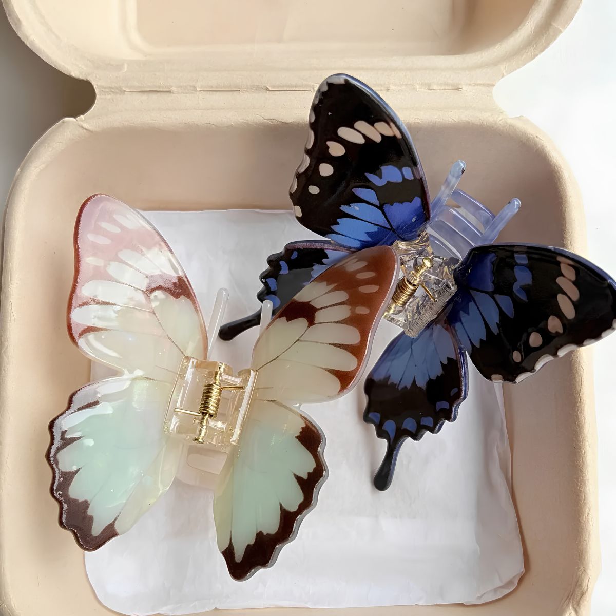 Large Blue & Black Butterfly Hair Claw Clips