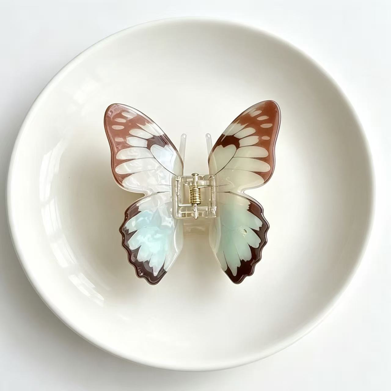 Large Brown & Green Butterfly Hair Claw Clips