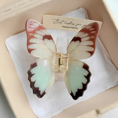 Large Brown & Green Butterfly Hair Claw Clips
