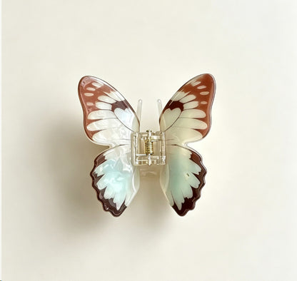Large Brown & Green Butterfly Hair Claw Clips