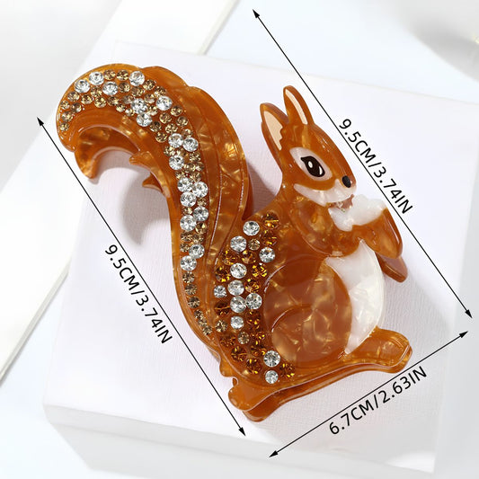 Large Brown Rhinestone Squirrel Hair Claw