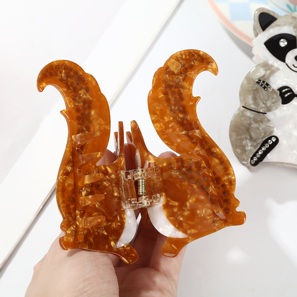 Large Brown Rhinestone Squirrel Hair Claw