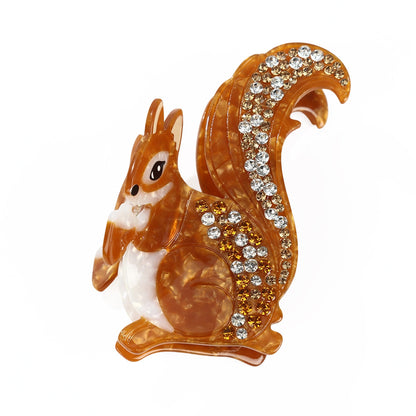 Large Brown Rhinestone Squirrel Hair Claw