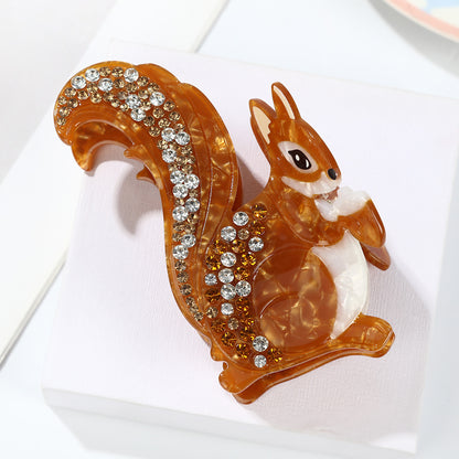 Large Brown Rhinestone Squirrel Hair Claw