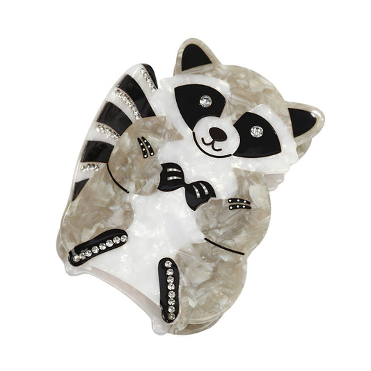 Large Grey White Rhinestone Raccoon Hair Claw