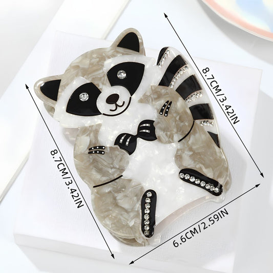 Large Grey White Rhinestone Raccoon Hair Claw