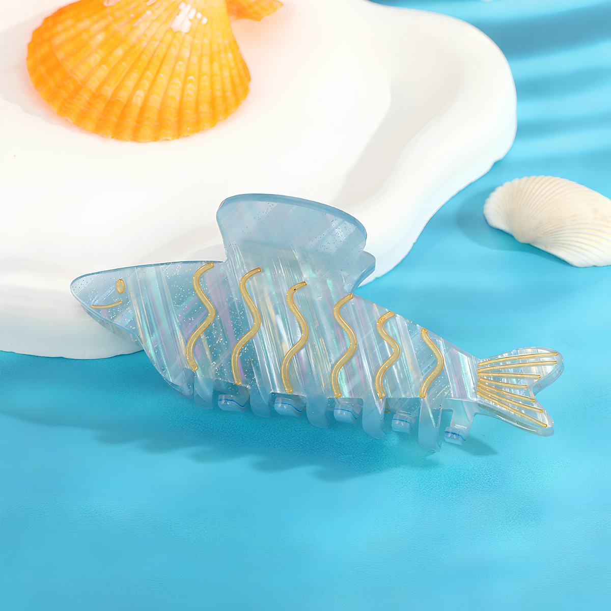 Large Iridescent Blue Sparkle Sardine Hair Claw