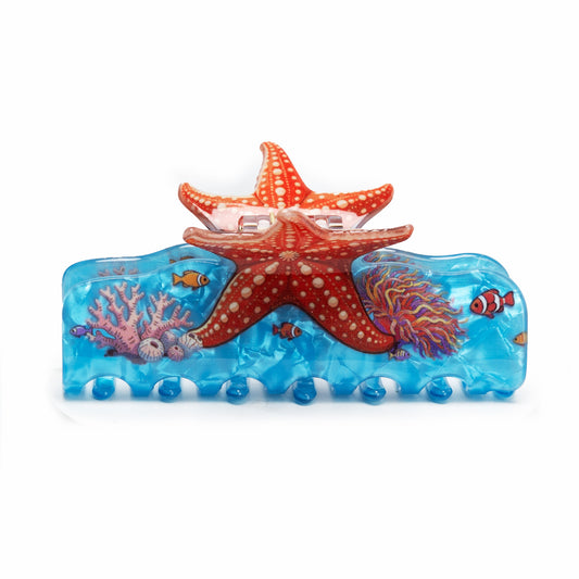 Large Orange Starfish Reef Hair Claw