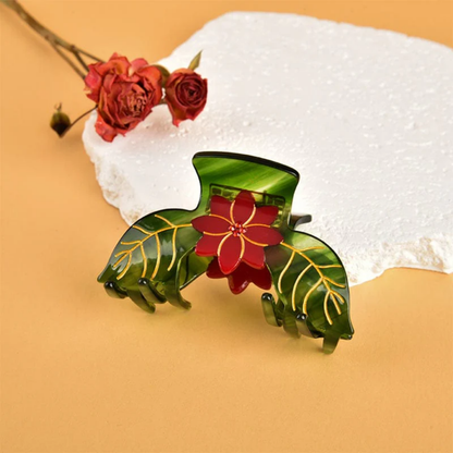 Large Red Poinsettia Flower Hair Claw