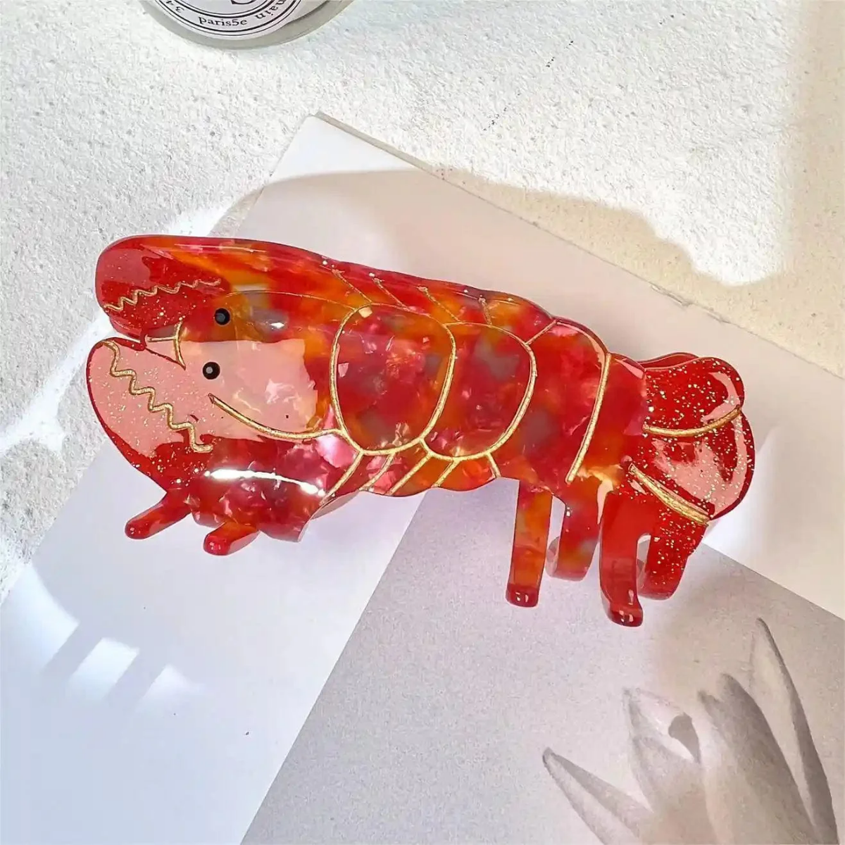 Large Shimmering Red Lobster Hair Claw