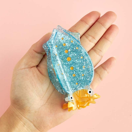 Large Shiny Blue Squid Hair Claw