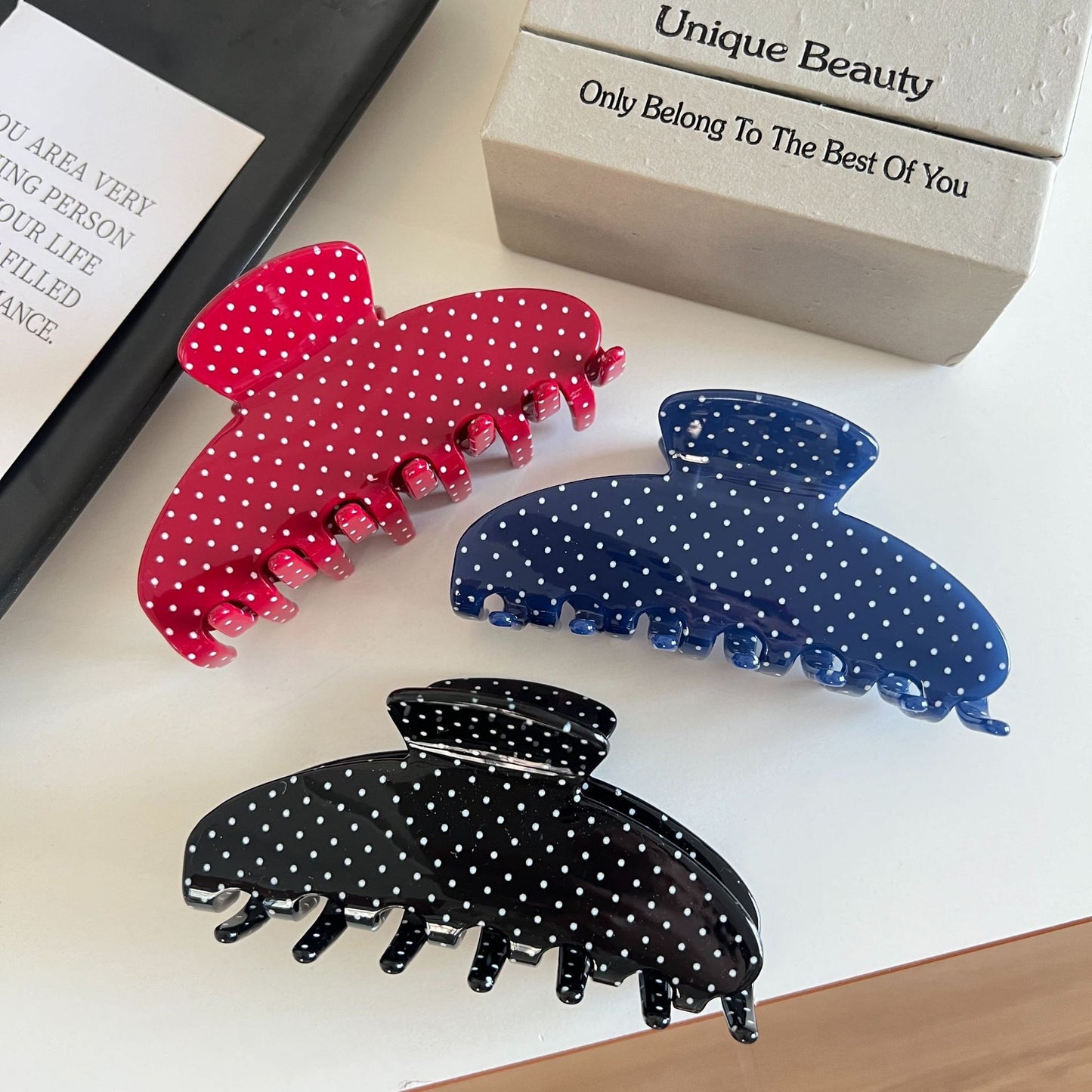 Large Vintage Polka Dot Hair Claw Clips 3 Colors