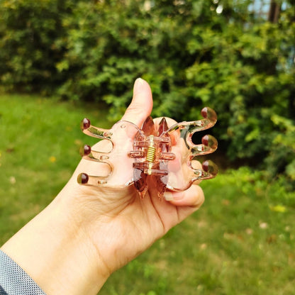 Transparent Diamond  Light Brown Mother & Baby Butterfly Hair Claw Clips Set