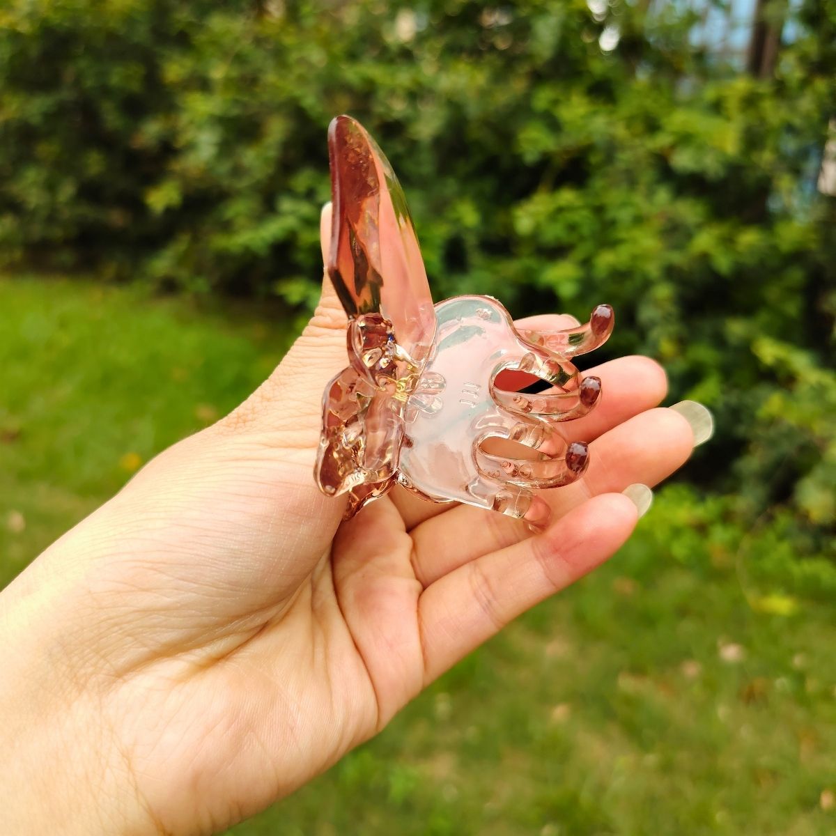 Transparent Diamond  Light Brown Mother & Baby Butterfly Hair Claw Clips Set