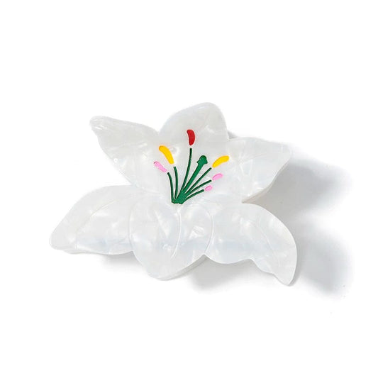Medium White Lilies Hair Claw Clip