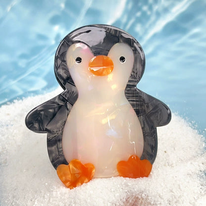 Medium Black  White Penguin Hair Claw