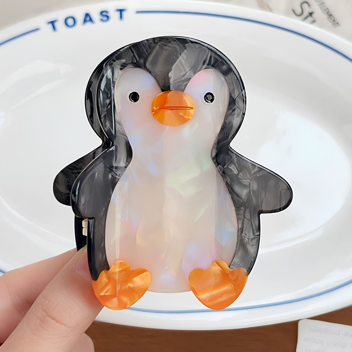 Medium Black  White Penguin Hair Claw