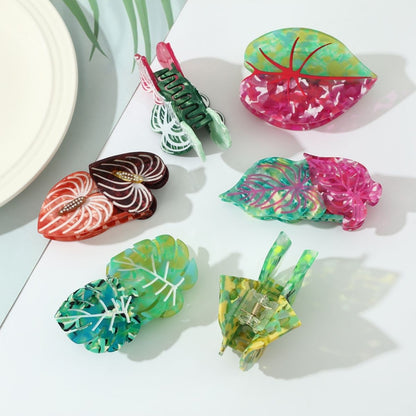 Medium Blue Green Botanical Leaf Hair Claw