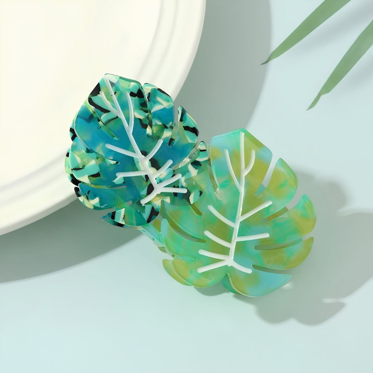 Medium Blue Green Botanical Leaf Hair Claw