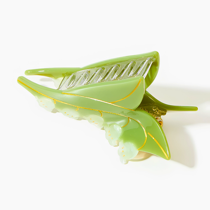 Medium Green Leaf White Lily of the Valley Hair Claw