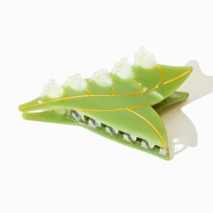 Medium Green Leaf White Lily of the Valley Hair Claw