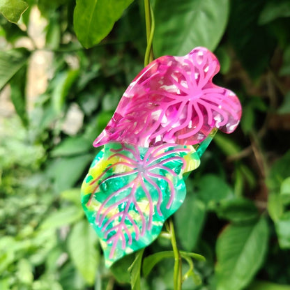 Medium Green Magenta Color Block Leaf Hair Claw
