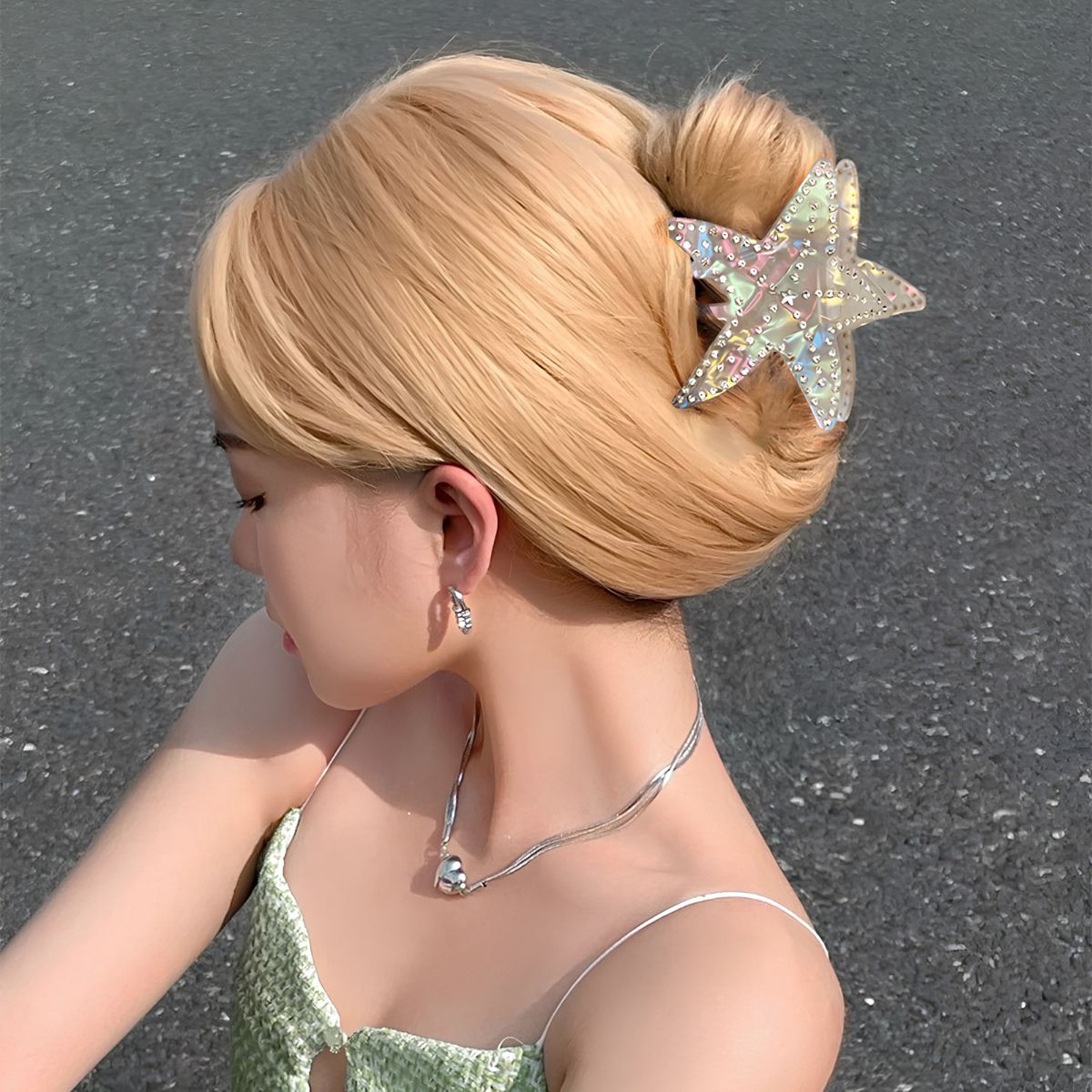Medium Iridescent White Rhinestone Starfish Hair Claw