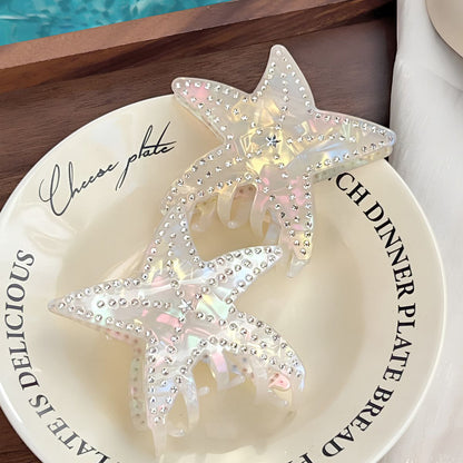 Medium Iridescent White Rhinestone Starfish Hair Claw