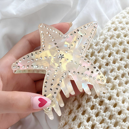 Medium Iridescent White Rhinestone Starfish Hair Claw