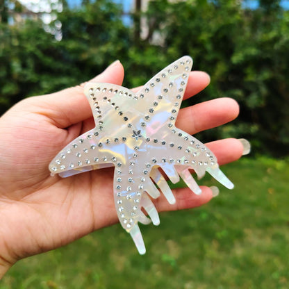 Medium Iridescent White Rhinestone Starfish Hair Claw