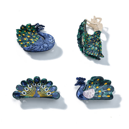 Medium Peacock Feather Fan Hair Claw