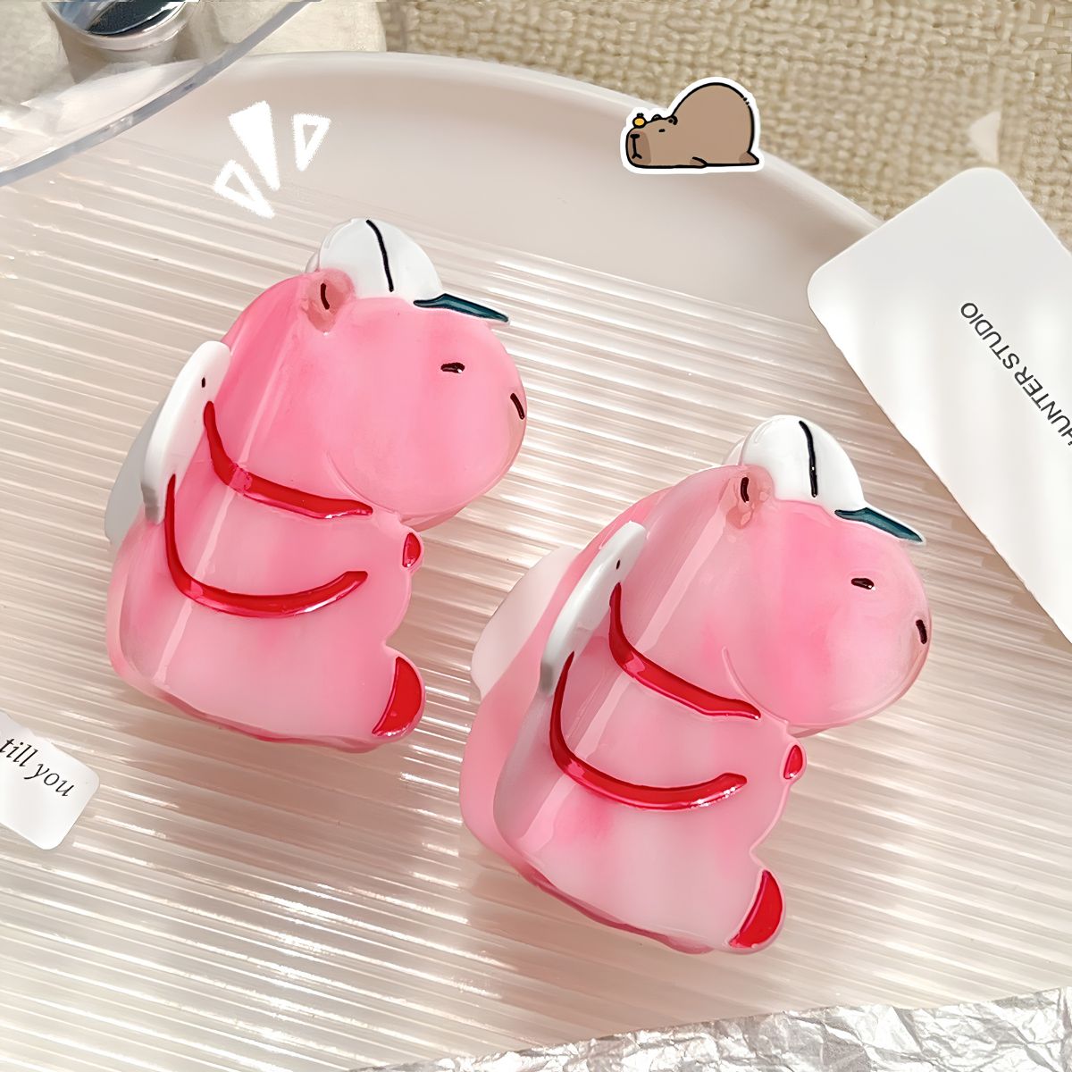 Medium Pink Hugging Capybara Hair Claw